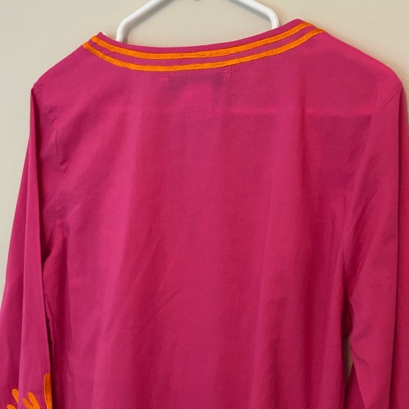 Gretchen Scott Tunic Top Women's Medium Pink Orange Embroidery 3/4 Sleeve cotton - Picture 6 of 7